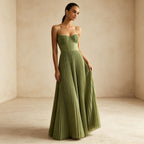 Salbeigrün Festliches Maxikleid - Ärmelloses Cocktailkleid mit Faltenrock