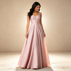 Elegantes Satin Abendkleid Rosa | Spaghettiträger Maxikleid