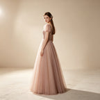 Festliches Sommerkleid mit Puffärmeln | Langes V-Ausschnitt Kleid