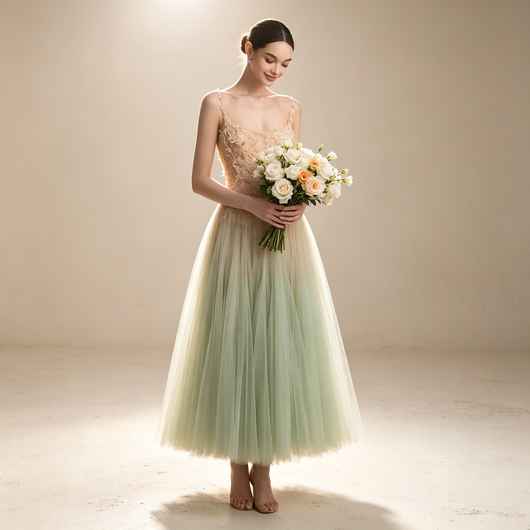 Elegantes Tüll Abendkleid mit Farbverlauf | Pastell Maxikleid