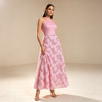 Elegantes Halterneck Abendkleid mit 3D-Rosen und Paillettenrock