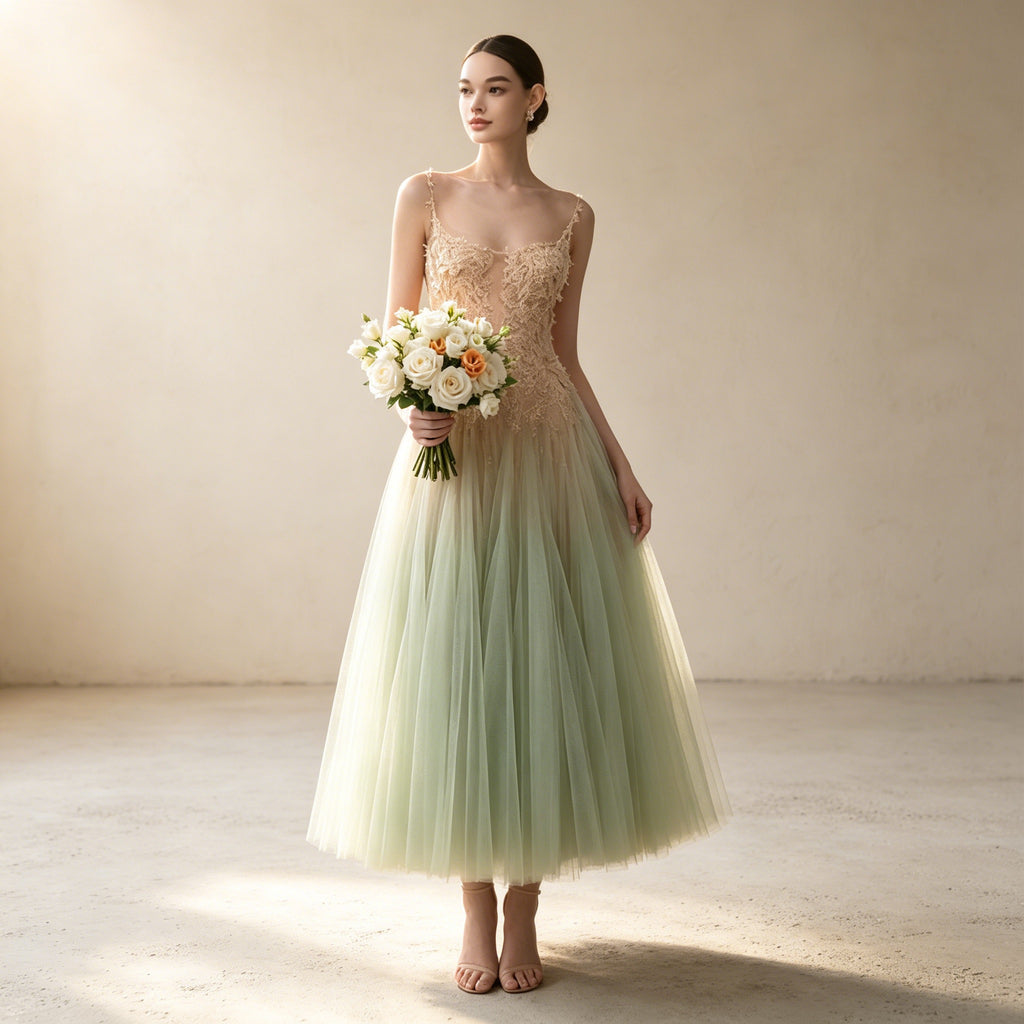Elegantes Tüll Abendkleid mit Farbverlauf | Pastell Maxikleid