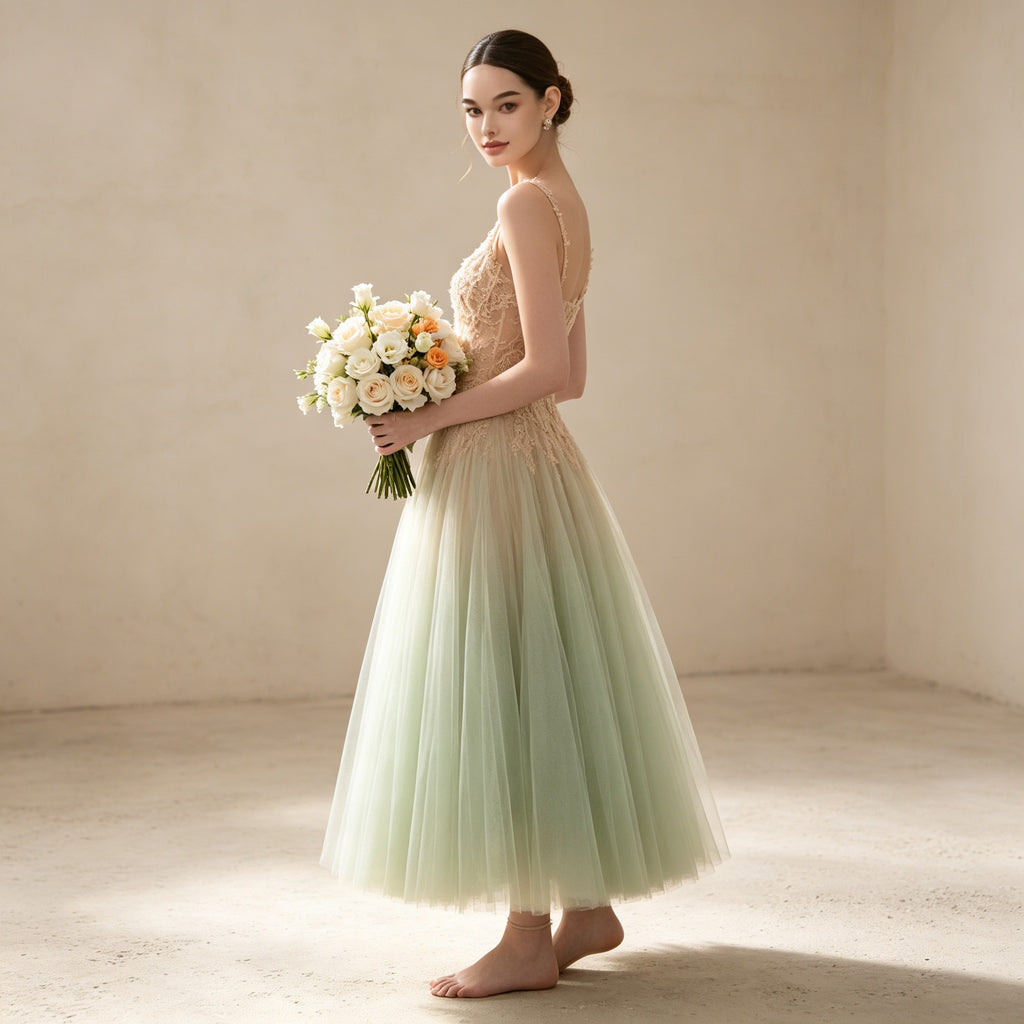 Elegantes Tüll Abendkleid mit Farbverlauf | Pastell Maxikleid