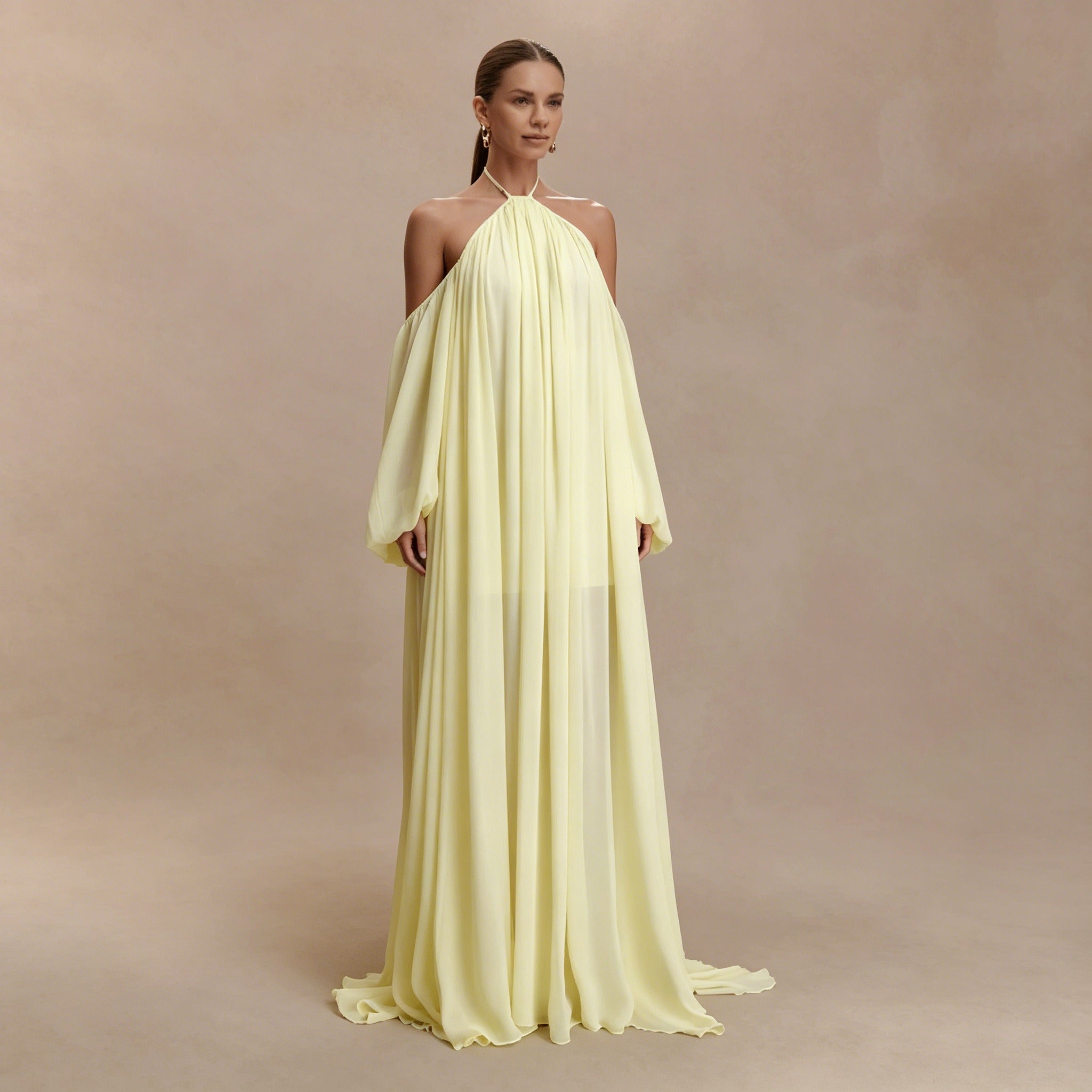 Festliches Sommerkleid in Hellgelb | Fließendes Boho-Chic Maxikleid