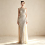 Elegantes Neckholder Abendkleid mit Pailletten – Figurbetontes Maxikleid im Meerjungfrau-Stil