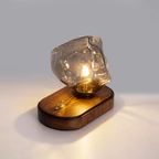 Ice Stone Glass Table Lamp L 7.9″ x W 4.7″ x H 5.9″ / L 20cm x W 12cm x H 15cm / Smoke gray & Dark wood / US plug Table