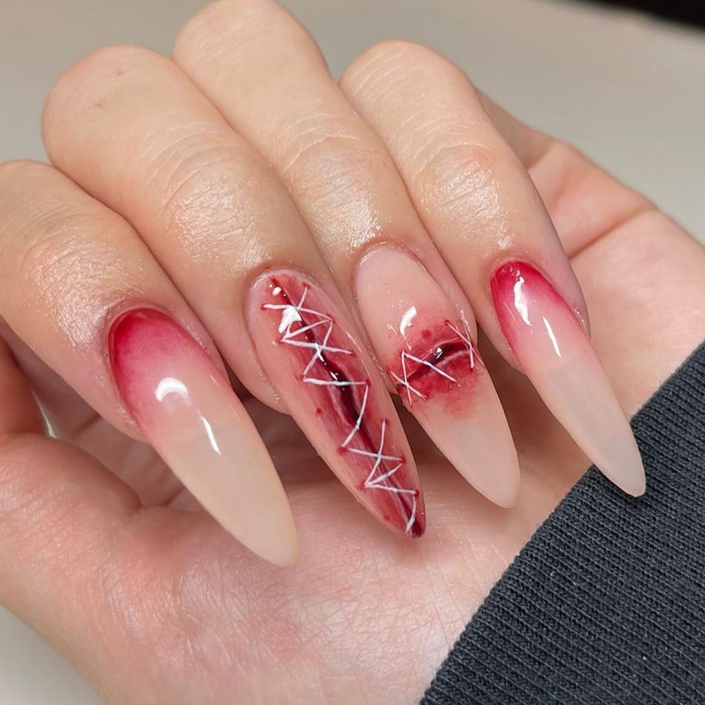 StarNagel Almond Nägel in 3D Nude-Rot mit Ombre-Effekt für Halloween