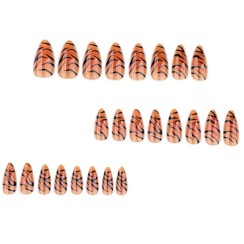 StarNagel Almond Nägel in Braun mit Leoparden- und Zebramuster Cat Eye für Herbst