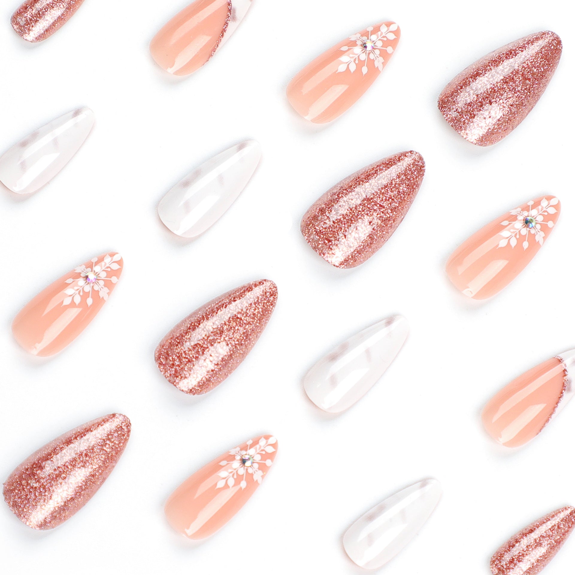 StarNagel Almond Nägel in Einfarbig mit French, Glitzer und Schneeflocken