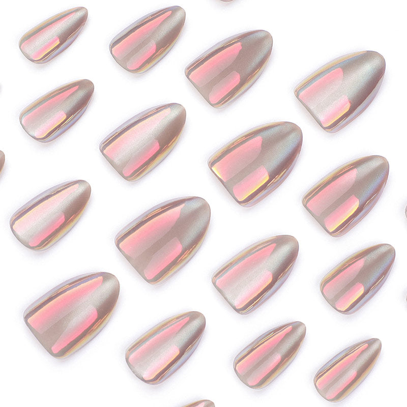 StarNagel Almond Nägel in Grau mit Aurora-Katzenaugeneffekt und schlichtem Design