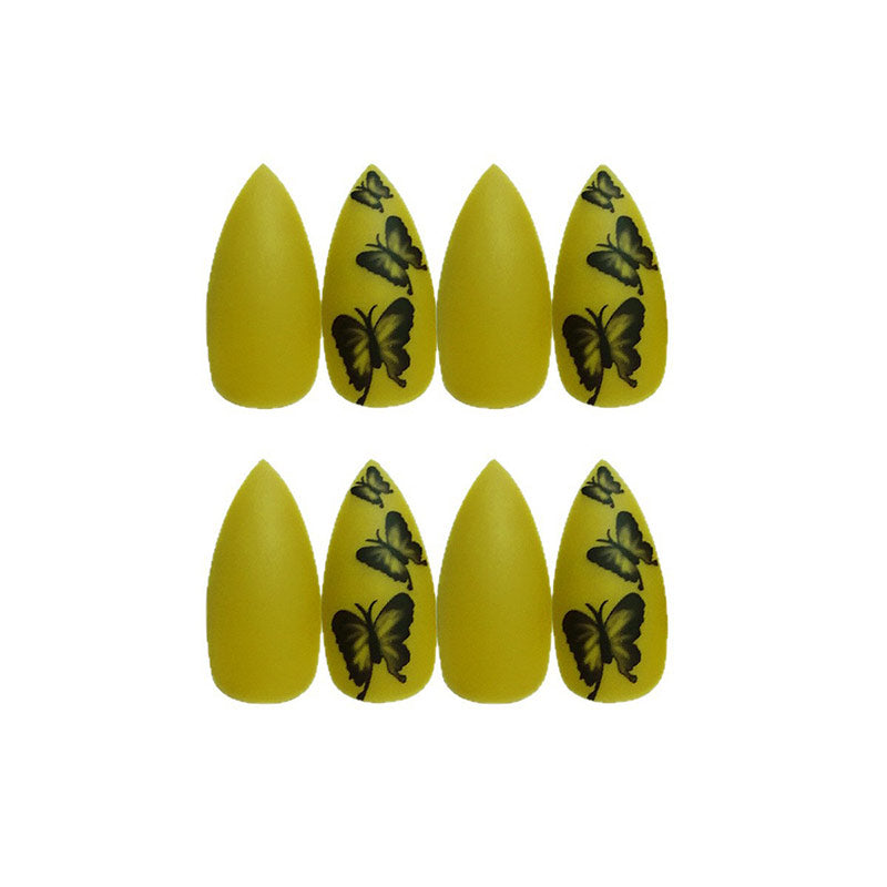 StarNagel Almond Nägel in Grün mit Herbstblättern und Schmetterlingen