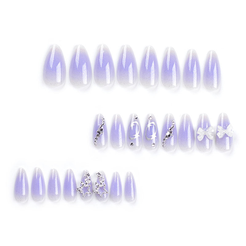 StarNagel Almond Nägel in Lila mit Glitzer, Sternen und Schleifen