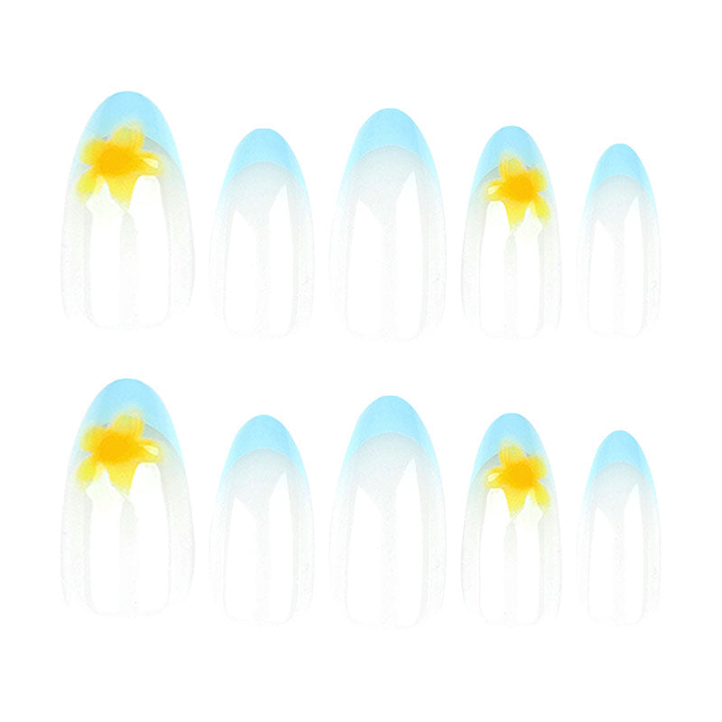 StarNagel Almond Nägel in Nude mit French in Blau und 3D Blumen