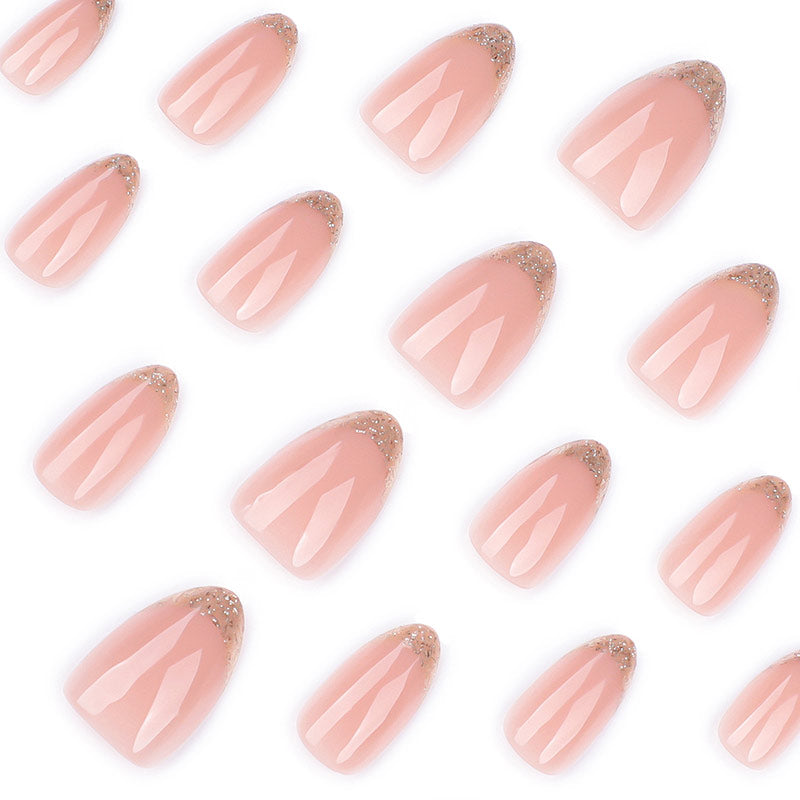 StarNagel Almond Nägel in Nude mit French und Goldglitzer