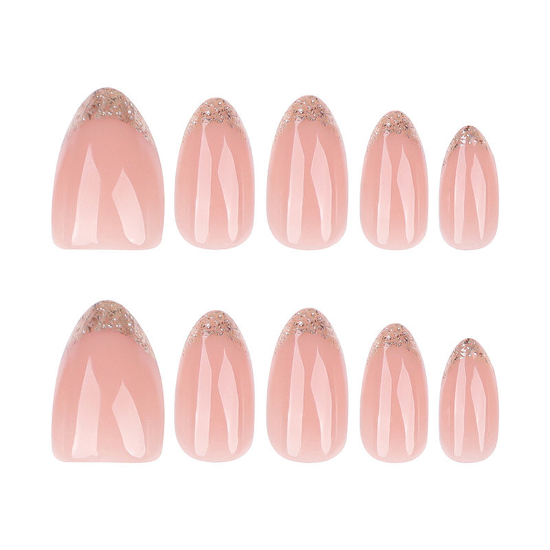 StarNagel Almond Nägel in Nude mit French und Goldglitzer