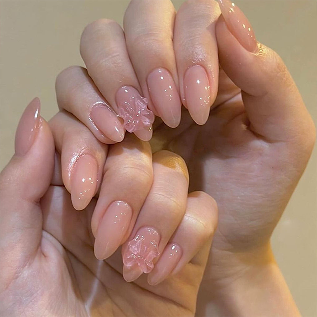 StarNagel Almond Nägel in Nude Rosa mit 3D Strass und Transparenten Schmetterlingen