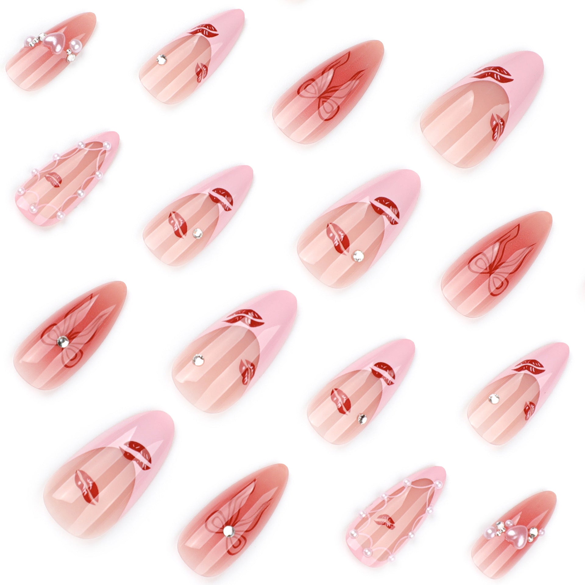 StarNagel Almond Nägel in Rosa French mit Roten Lippenmotiven