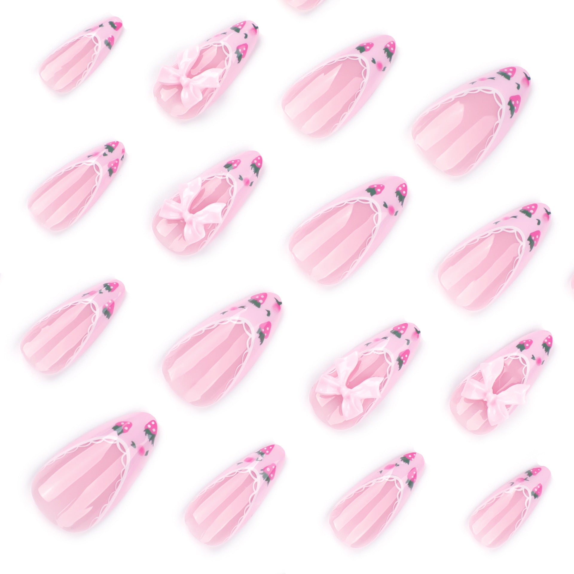 StarNagel Almond Nägel in Rosa mit Erdbeer-Schleifen im Landhaus French Stil