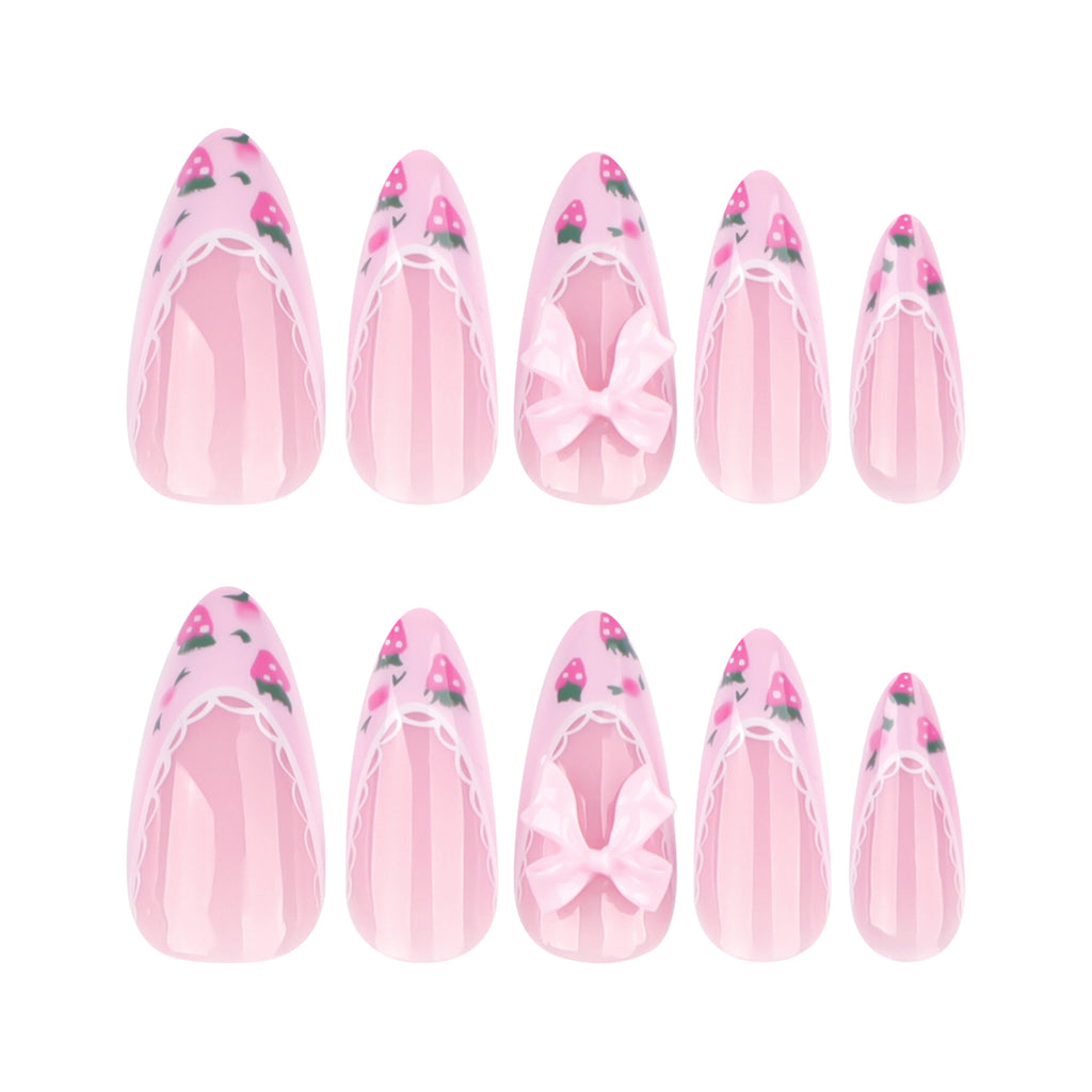 StarNagel Almond Nägel in Rosa mit Erdbeer-Schleifen im Landhaus French Stil