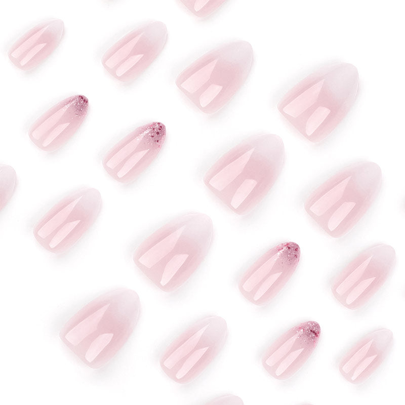 StarNagel Almond Nägel in Rosa-Weißem Ombre mit Glitzer und Minimalistischem French