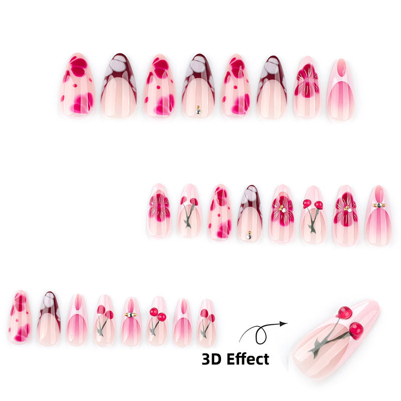 StarNagel Almond Nägel in Rot mit Blumenblättern, French und Ombre-Effekt