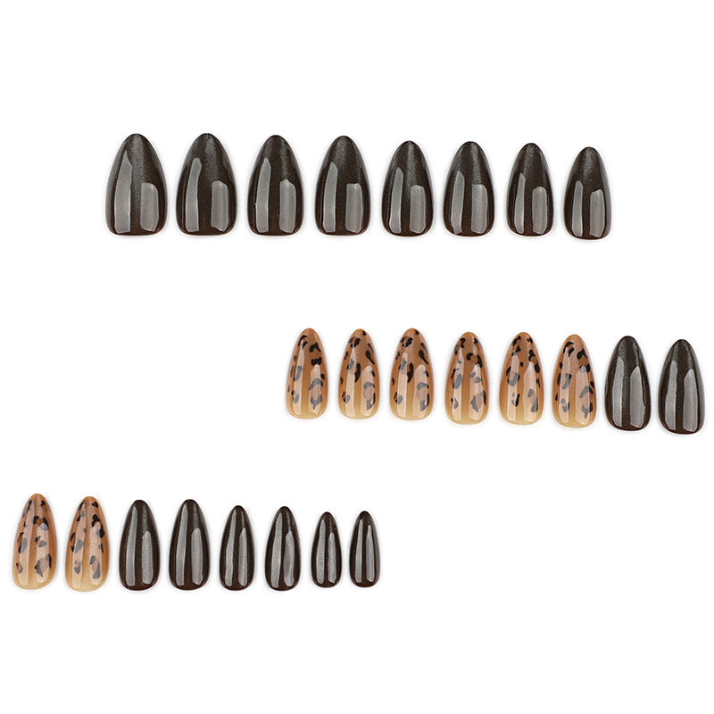 StarNagel Almond Nägel in Schwarz-Braun mit Leopardenmuster Cat Eye für Herbst