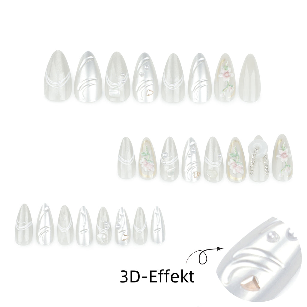 StarNagel Almond Nägel in Silber-Weiß mit 3D Magic Mirror