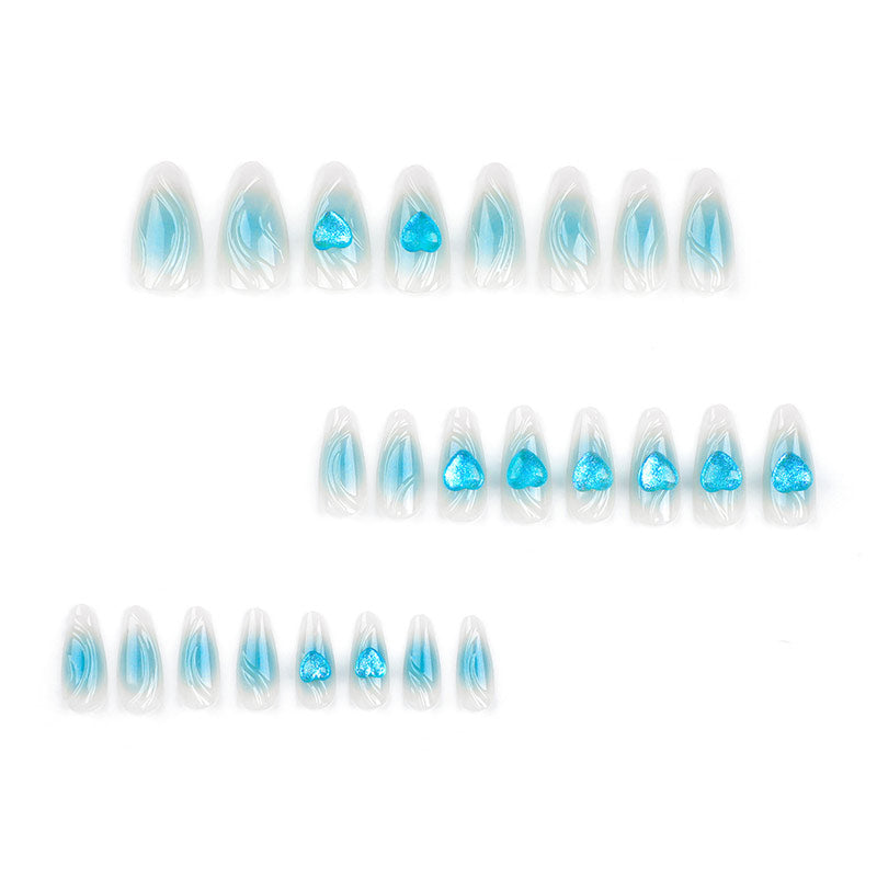 StarNagel Almond Nägel mit 3D-Blauen Herzchen und Ombre-Effekt