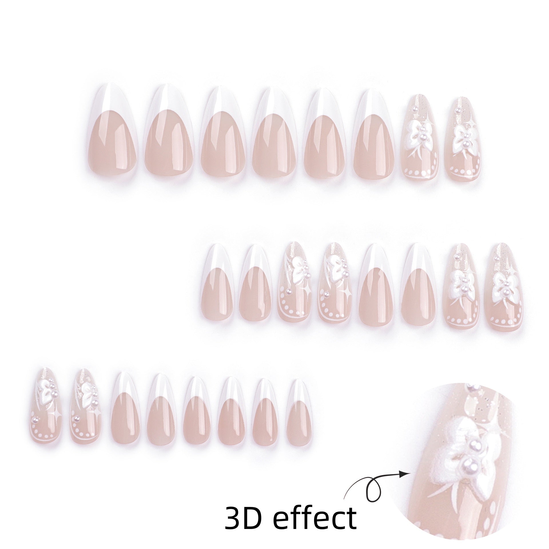 StarNagel Almond Nägel mit 3D Schleifen, Weißem French und Sternenglanz