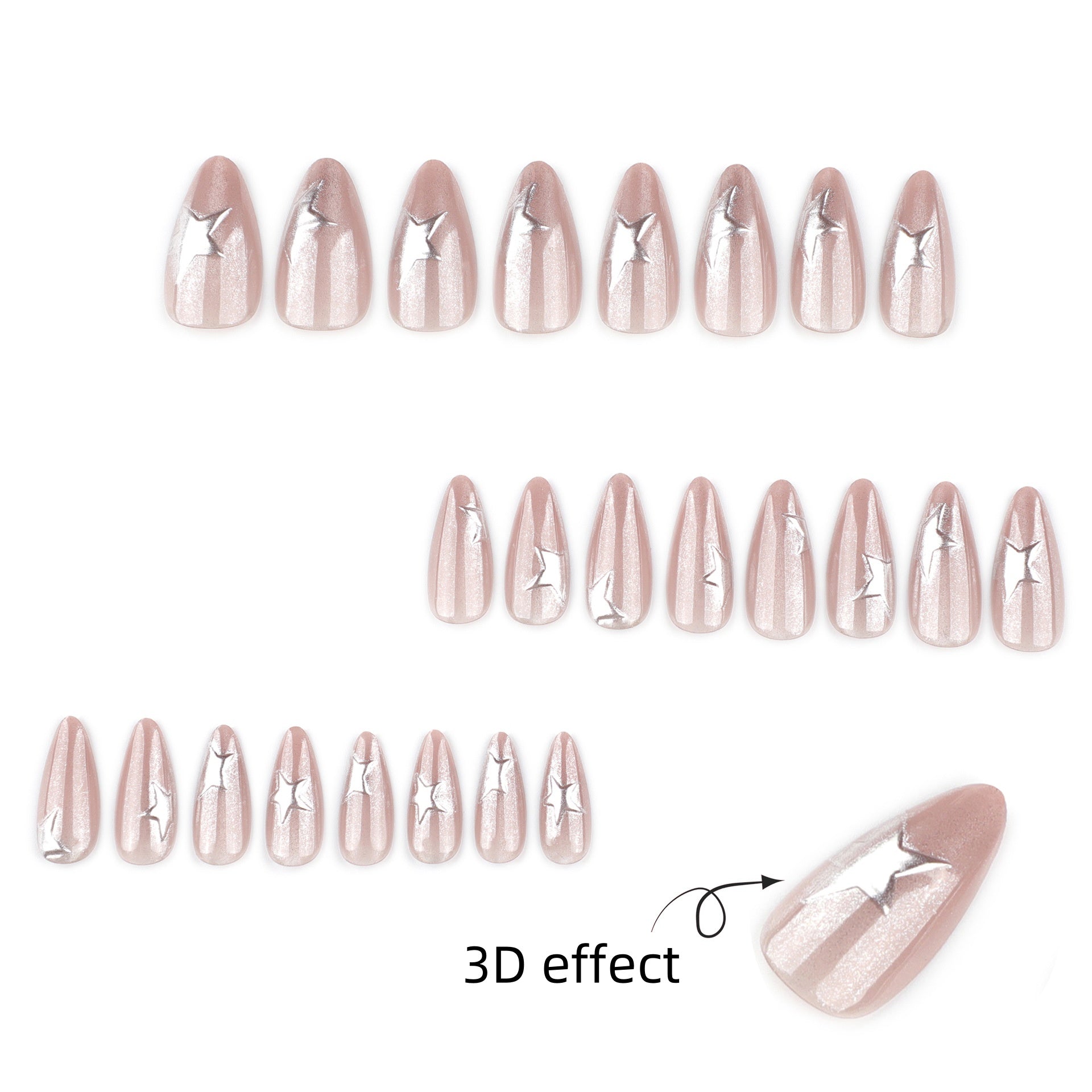 StarNagel Almond Nägel mit Glitzerndem Cat Eye, 3D-Effekt und Silbernen Sternen
