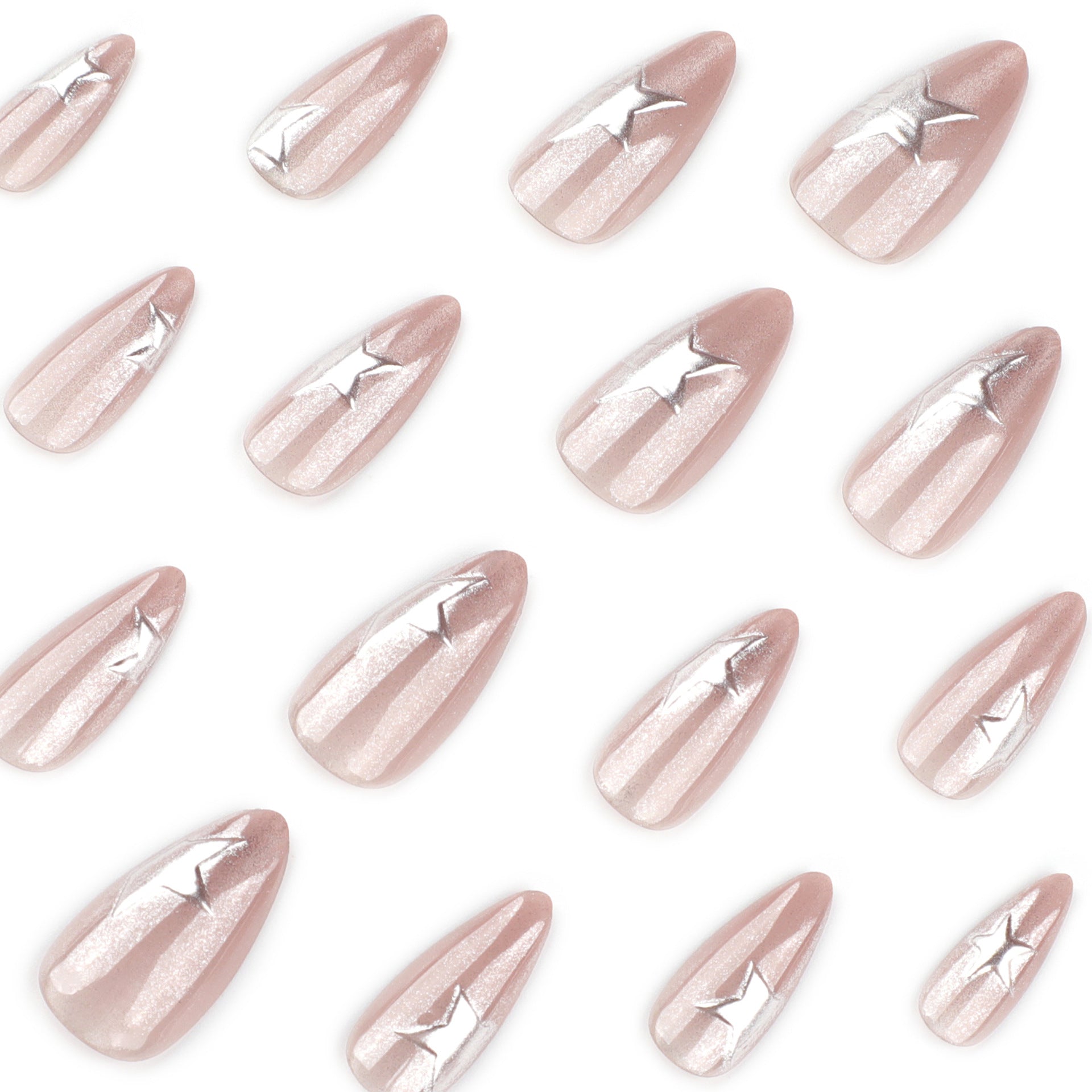 StarNagel Almond Nägel mit Glitzerndem Cat Eye, 3D-Effekt und Silbernen Sternen