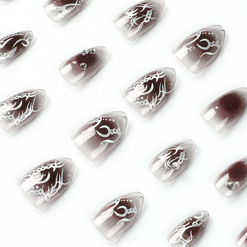 StarNagel Almond Nägel mit Schwarz-Rosa Strass und Strukturmuster