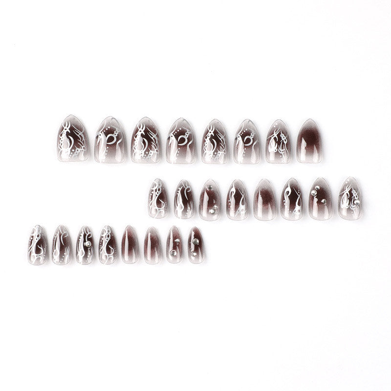 StarNagel Almond Nägel mit Schwarz-Rosa Strass und Strukturmuster