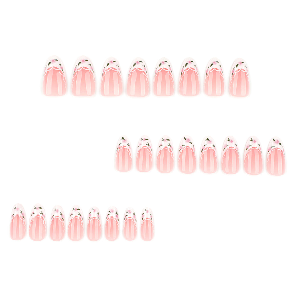 StarNagel Almond Nägel French Maniküre mit weißen Spitzen und grünen Blättern