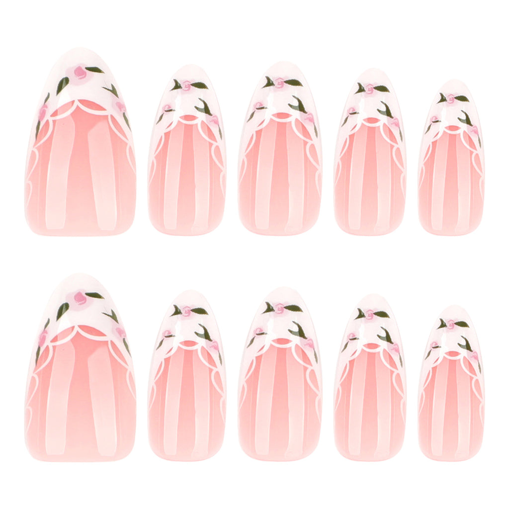 StarNagel Almond Nägel French Maniküre mit weißen Spitzen und grünen Blättern