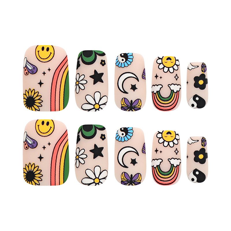 StarNagel Ballerina Nägel in Beige mit Süßem Cartoon Graffiti