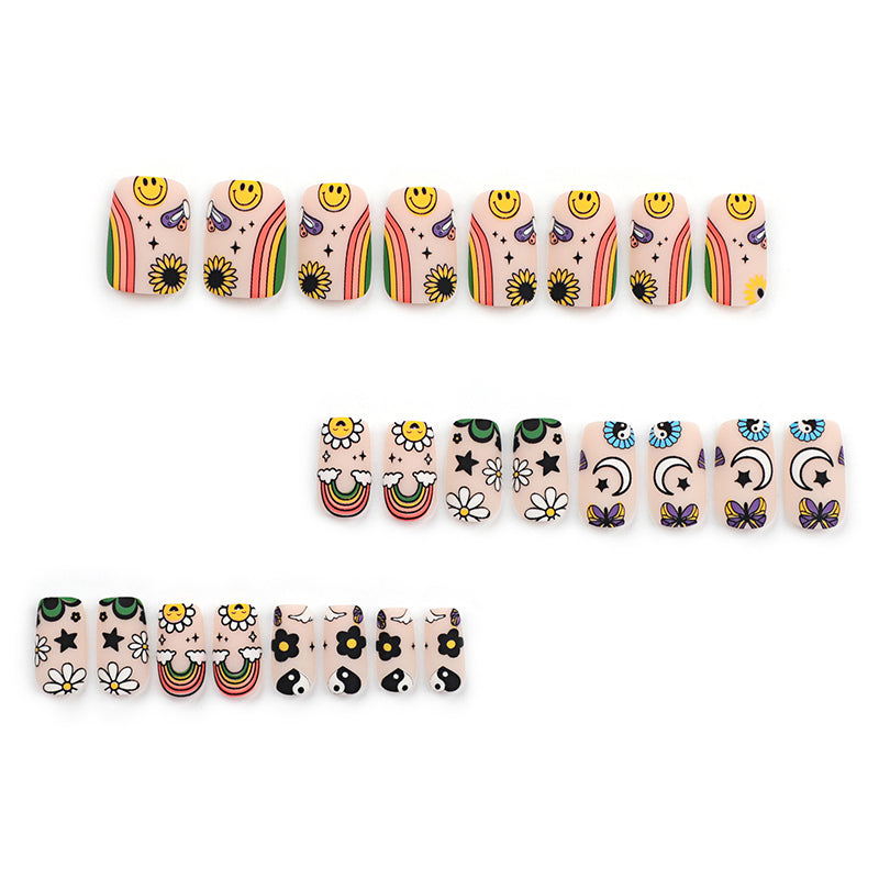 StarNagel Ballerina Nägel in Beige mit Süßem Cartoon Graffiti