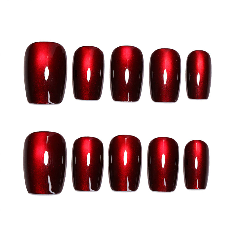 StarNagel Ballerina Nägel in Dunkelrot mit Cat Eye Effekt – Elegantes Glanzdesign
