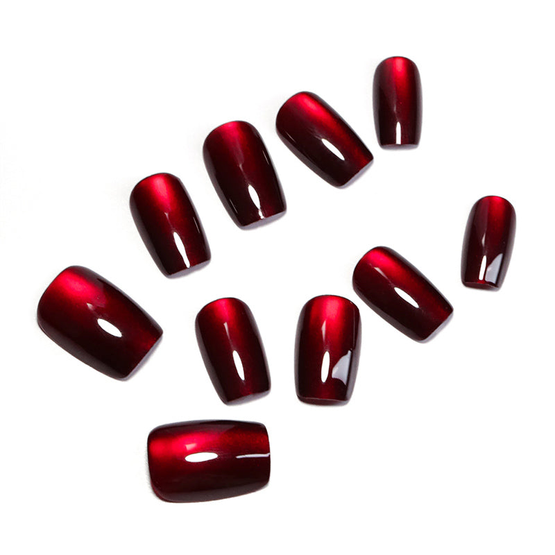 StarNagel Ballerina Nägel in Dunkelrot mit Cat Eye Effekt – Elegantes Glanzdesign
