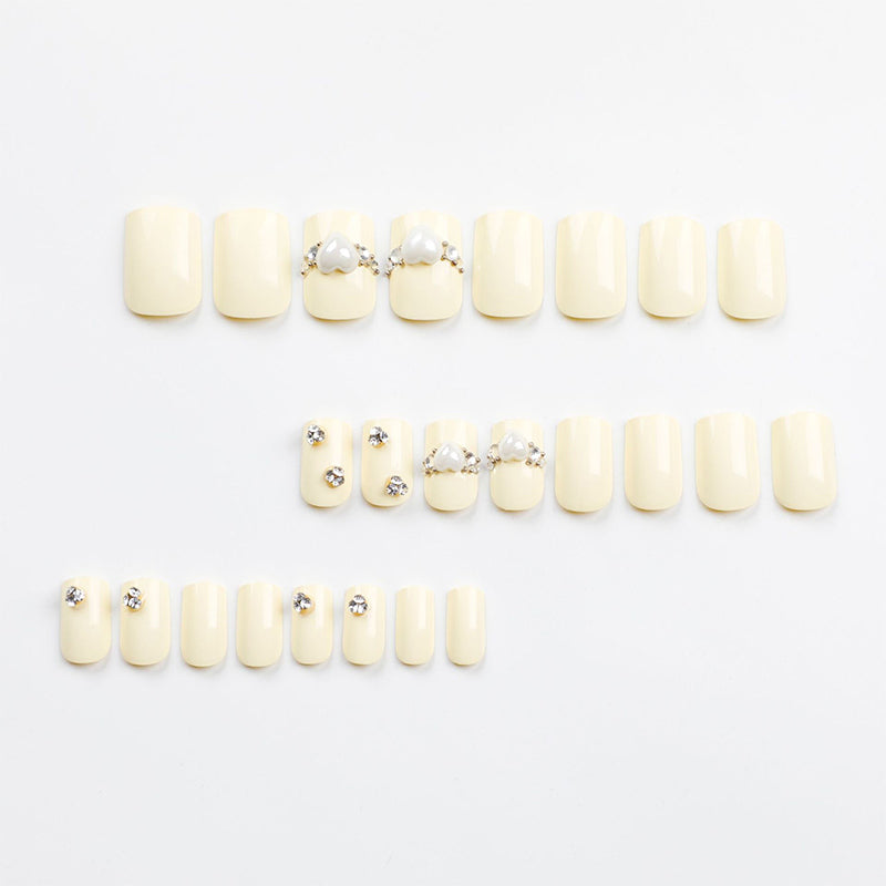 StarNagel Ballerina Nägel in Gelb-Weiß Einfarbig mit Glitzer und Herz-Strasssteinen