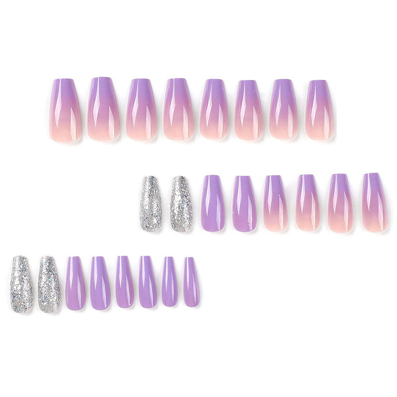 StarNagel Ballerina Nägel in Nude mit French, Lila Ombre und Silberglitzer