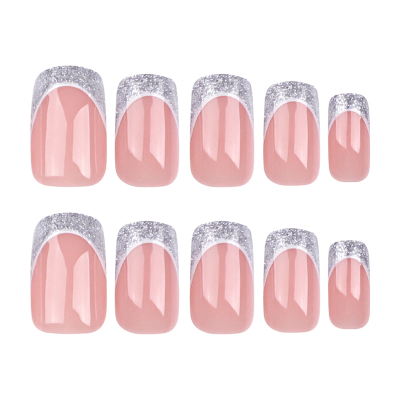 StarNagel Ballerina Nägel in Nude-Rosa mit Weißem French und Silberglitzer