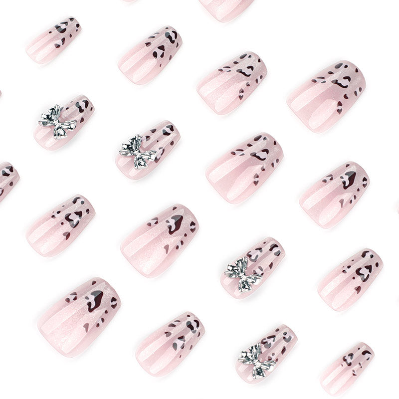 StarNagel Ballerina Nägel in Rosa mit French, Leopardenmuster, Cat-Eye-Effekt und Schleifen