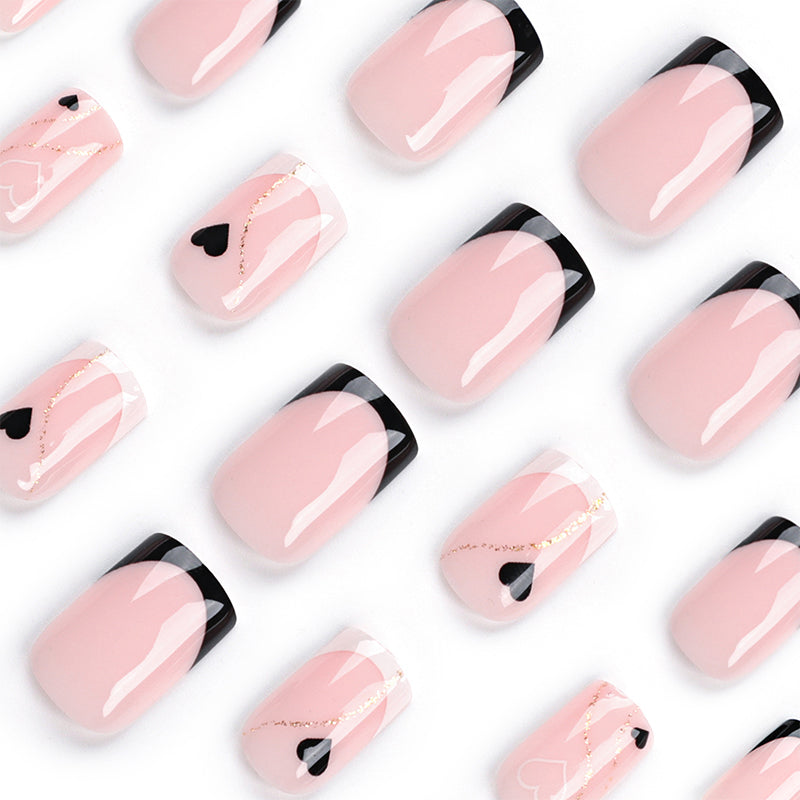 StarNagel Ballerina Nägel in Rosa mit Herz-French, Goldglitzer und Wellen-Design – Elegant für Herbst & Winter