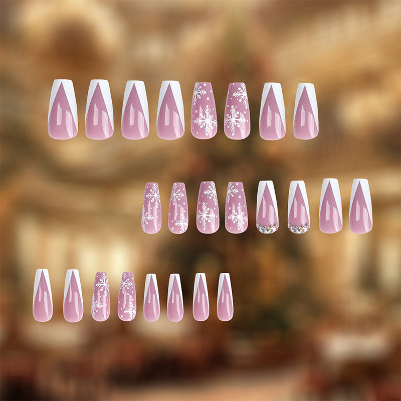StarNagel Ballerina Nägel in Rosa mit Schneeflocken und Weißem French für Weihnachten
