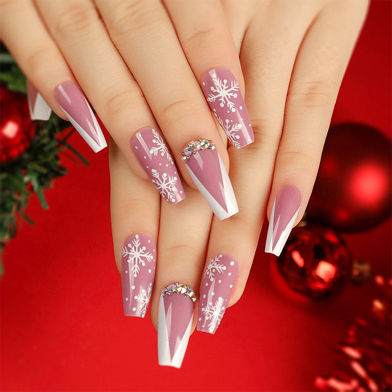 StarNagel Ballerina Nägel in Rosa mit Schneeflocken und Weißem French für Weihnachten
