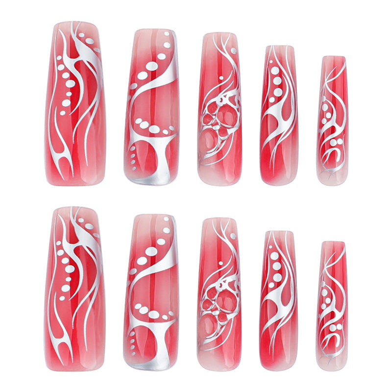 StarNagel Ballerina Nägel in Rot Ombre mit Silbernen Streifen für Herbst und Winter