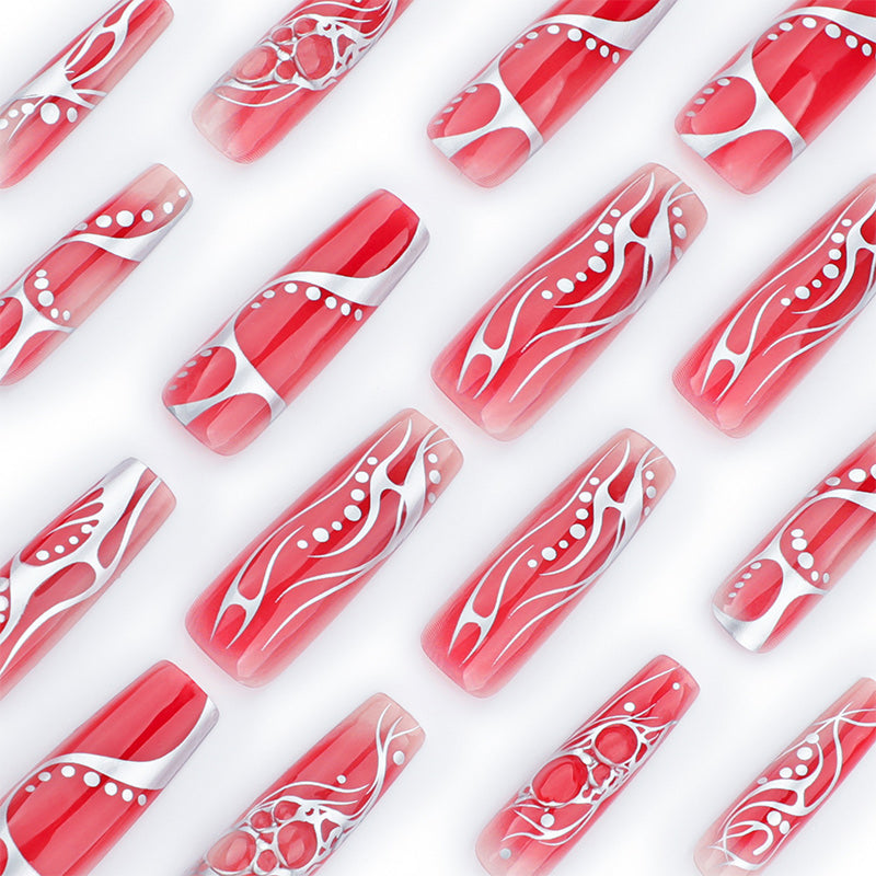 StarNagel Ballerina Nägel in Rot Ombre mit Silbernen Streifen für Herbst und Winter