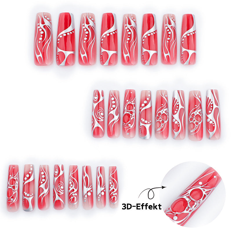 StarNagel Ballerina Nägel in Rot Ombre mit Silbernen Streifen für Herbst und Winter