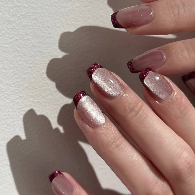 StarNagel Ballerina Nägel mit French in Rot und Nude Cat Eye